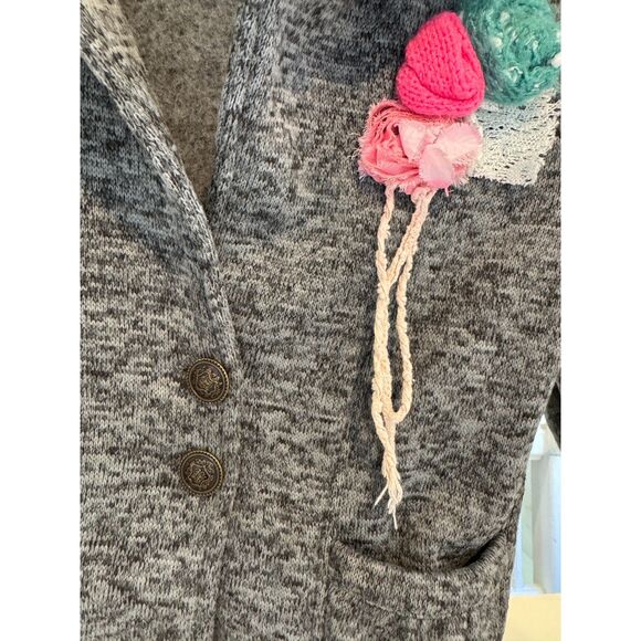 Little Mass Vintage Gray Cotton Floral Embellished Cardigan Jacket Girl’s Size 6 - Picture 4 of 6